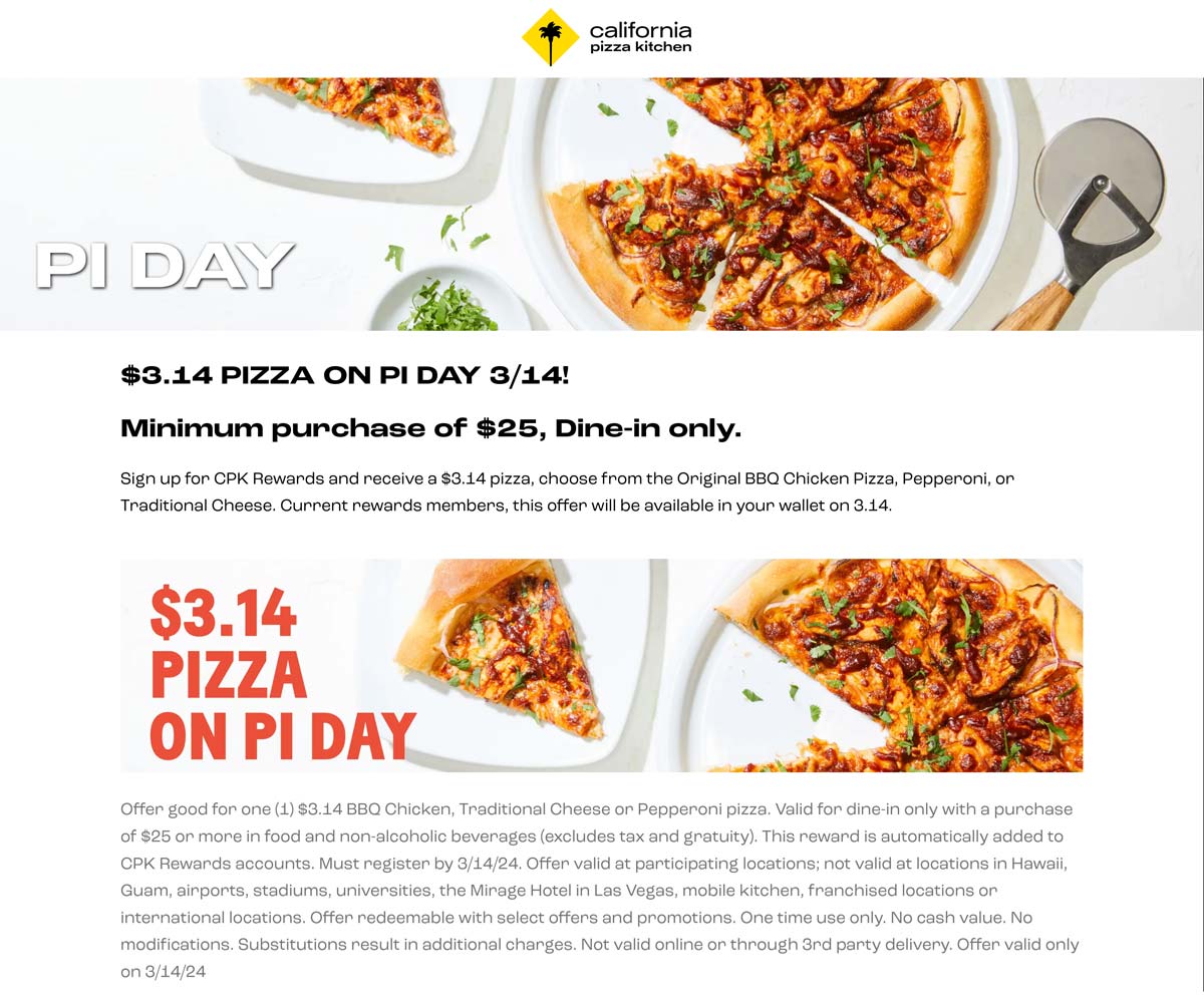 California Pizza Kitchen restaurants Coupon  $3.14 BBQ chicken or pepperoni via login today at California Pizza Kitchen #californiapizzakitchen 