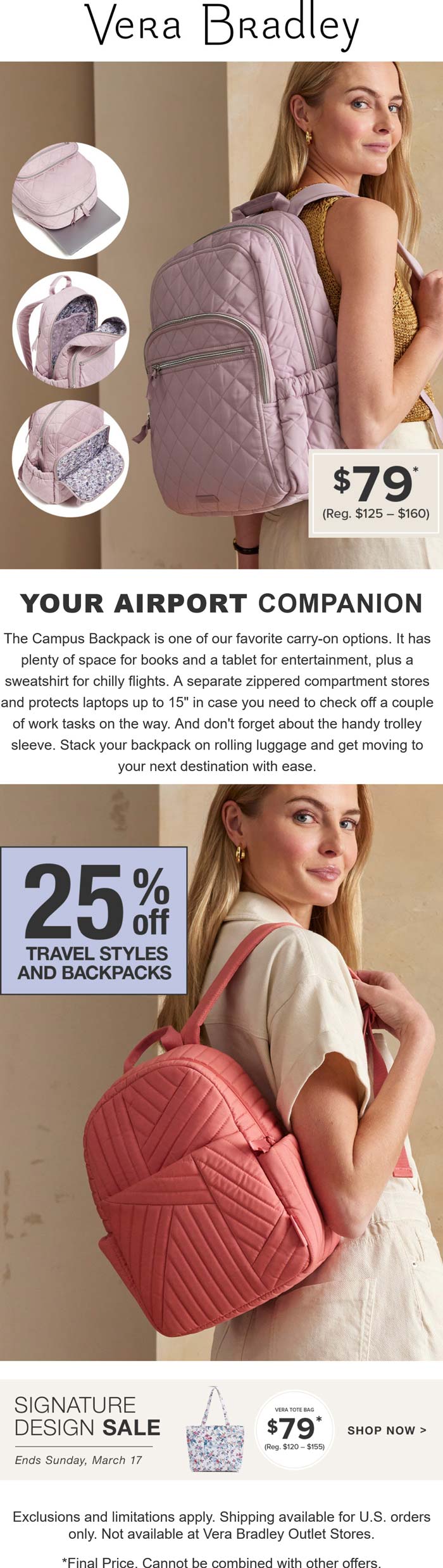 Vera Bradley stores Coupon  25% off travel styles & backpacks at Vera Bradley #verabradley 