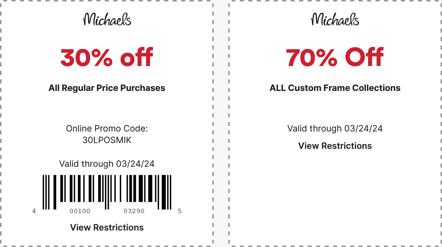 Michaels stores Coupon  30% off at Michaels, or online via promo code 30LPOSMIK #michaels 