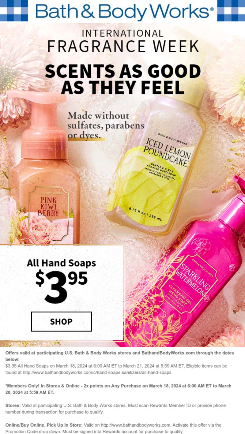 Bath & Body Works stores Coupon  All hand soaps $4 at Bath & Body Works #bathbodyworks 