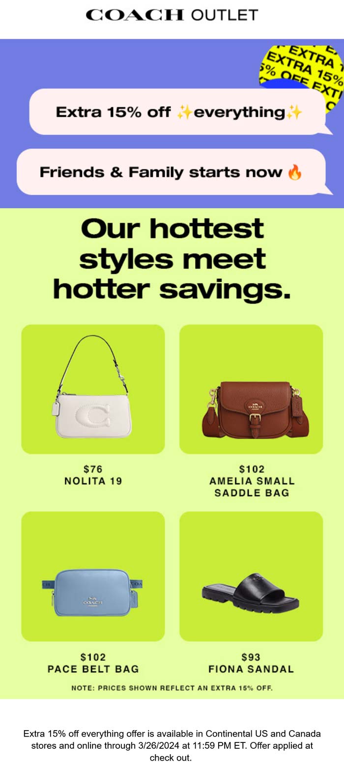 Coach Outlet stores Coupon  Extra 15% off everything at Coach Outlet #coachoutlet 