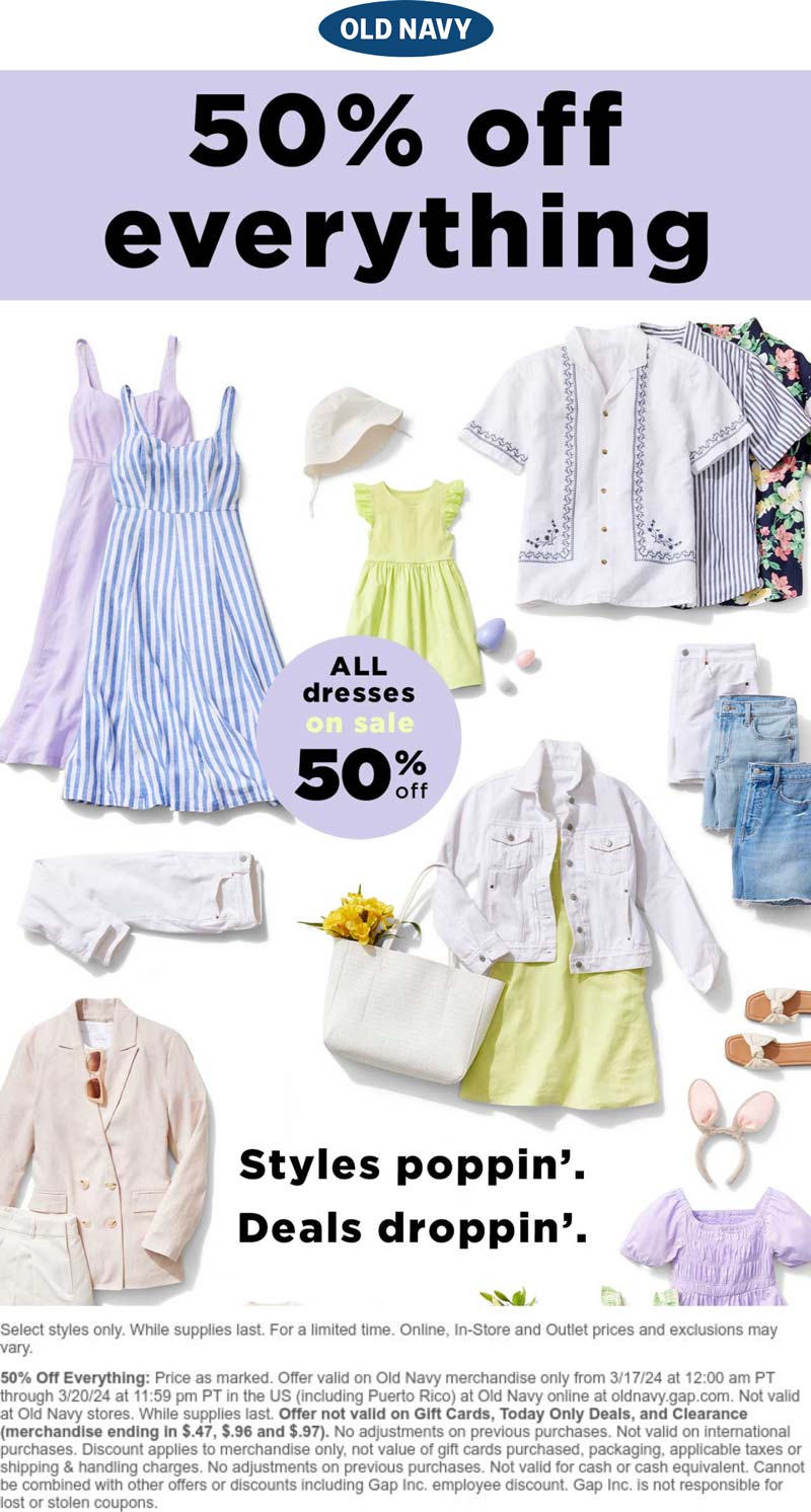 Old Navy stores Coupon  50% off everything today at Old Navy #oldnavy 