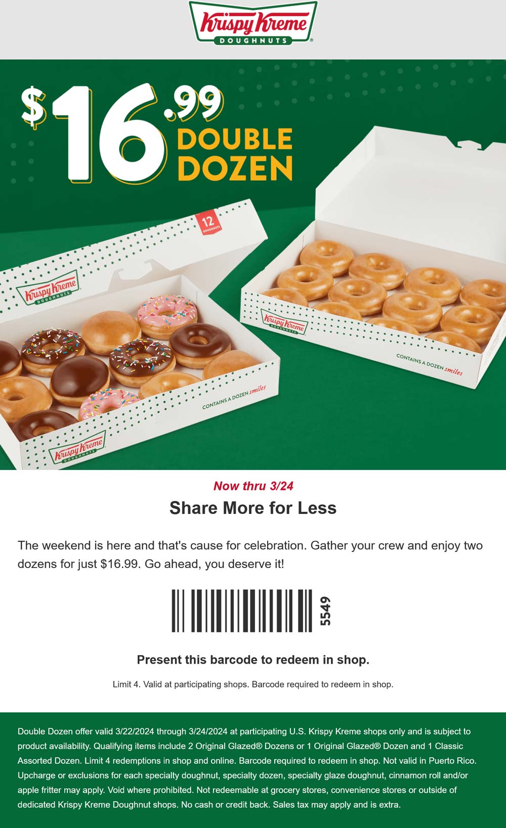 Krispy Kreme restaurants Coupon  $17 double dozen doughnuts at Krispy Kreme #krispykreme 