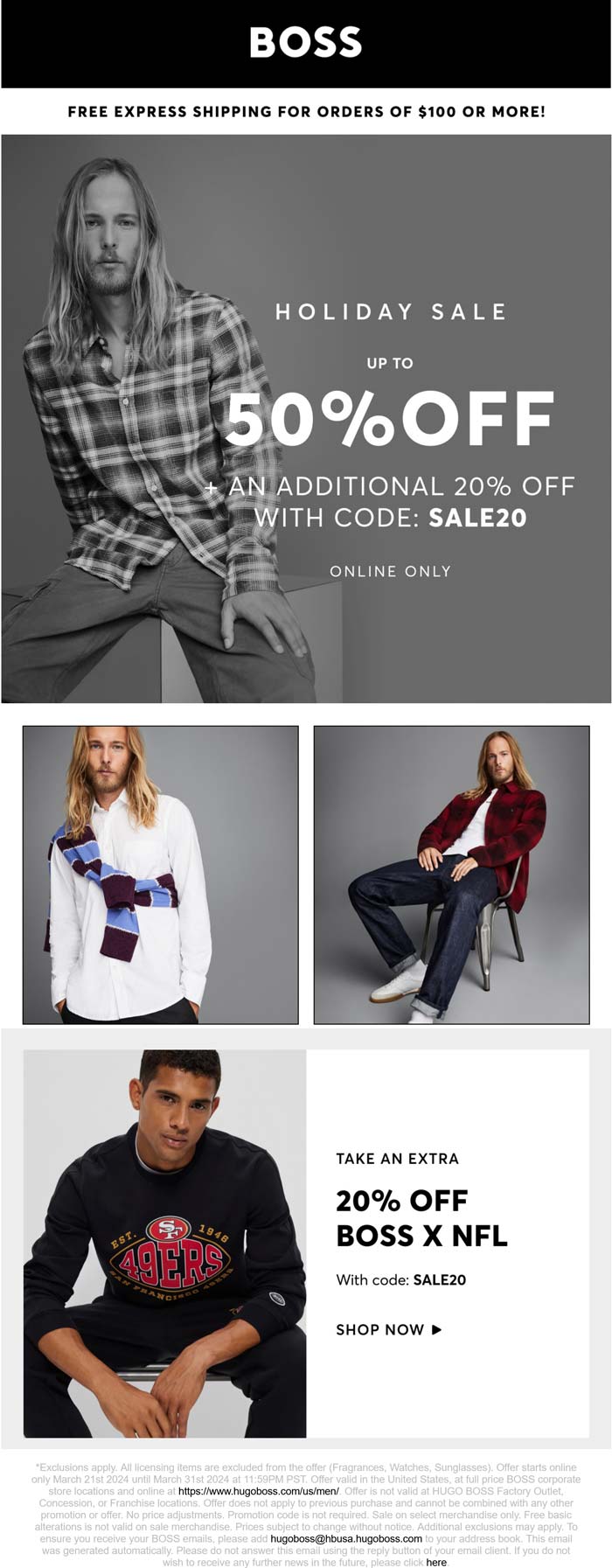 BOSS stores Coupon  Extra 20% off online at BOSS via promo code SALE20 #boss 