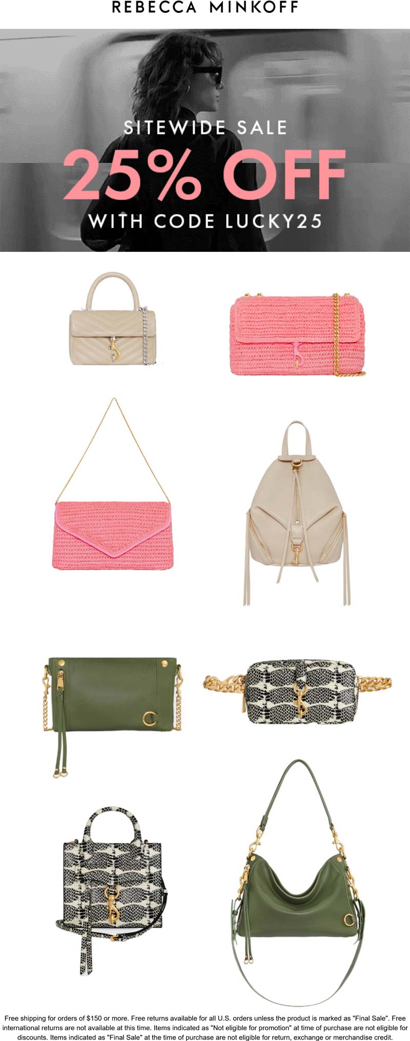 Rebecca Minkoff stores Coupon  25% off everything at Rebecca Minkoff via promo code LUCKY25 #rebeccaminkoff 