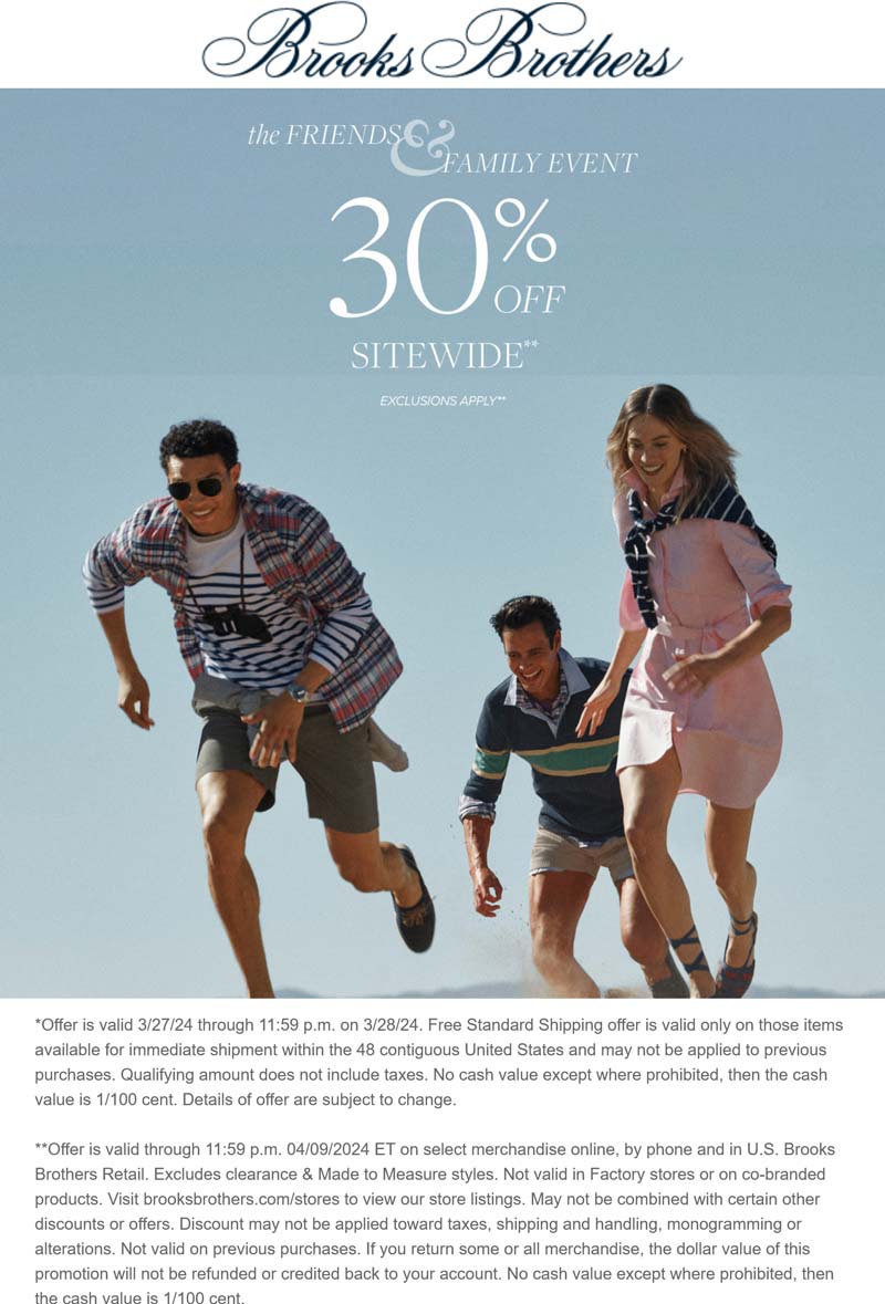 Brooks Brothers stores Coupon  30% off everything today at Brooks Brothers #brooksbrothers 