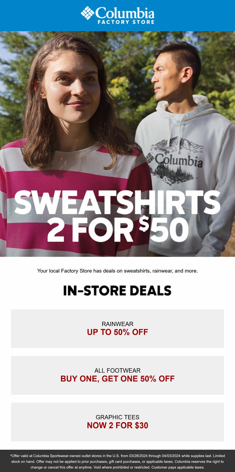 Columbia Factory Store stores Coupon  Sweatshirts are 2 for $50 at Columbia Factory Store #columbiafactorystore 