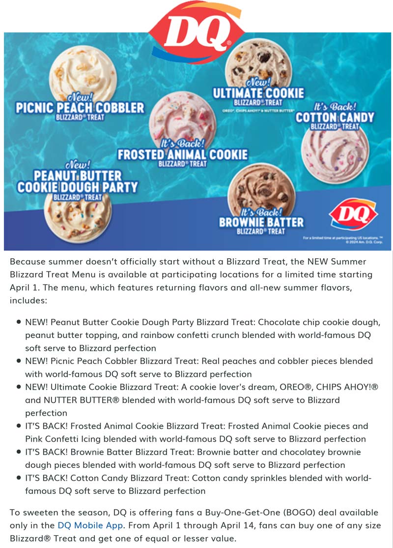 Dairy Queen restaurants Coupon  Second ice cream blizzard free the 1-14th via mobile at Dairy Queen #dairyqueen 