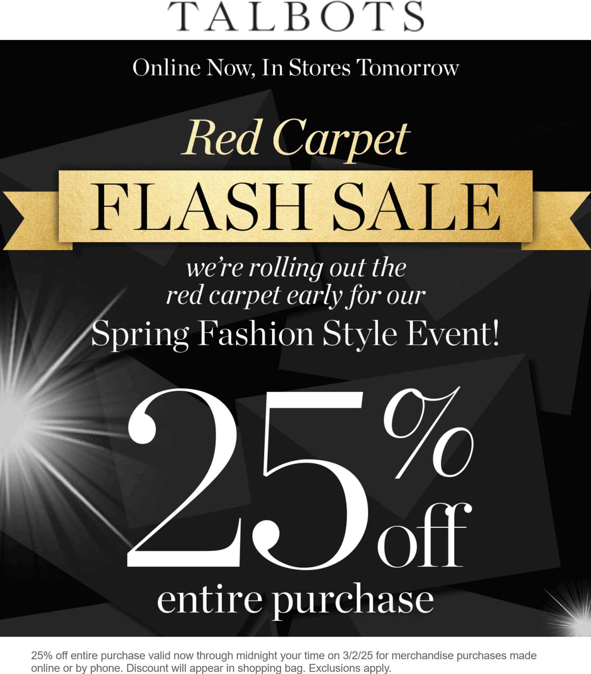 Talbots stores Coupon  25% off everything online today at Talbots #talbots 