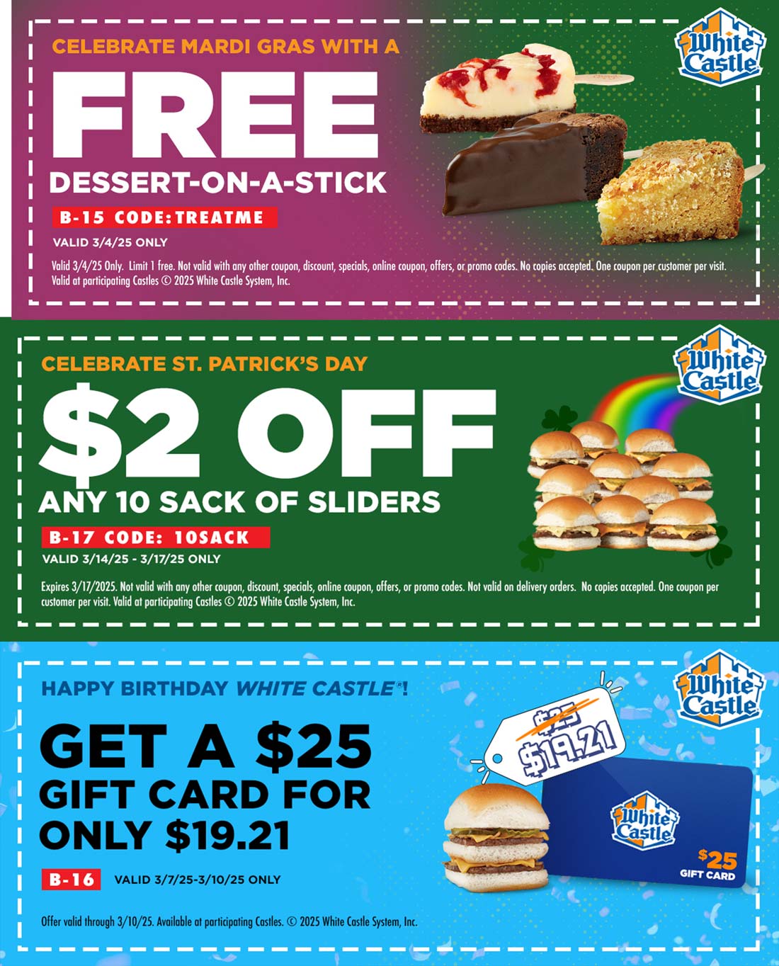 White Castle restaurants Coupon  Free dessert, $2 off & more at White Castle restaurants #whitecastle 