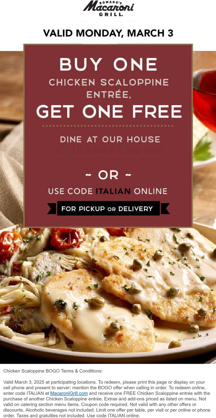 Macaroni Grill restaurants Coupon  Second chicken scaloppine free today at Macaroni Grill #macaronigrill 