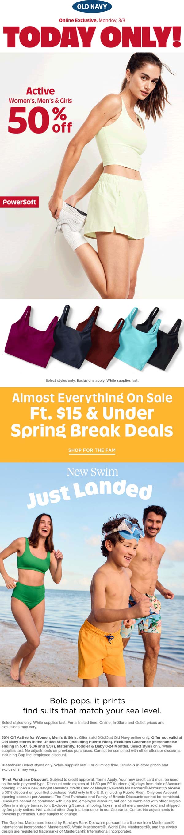 Old Navy stores Coupon  50% off activewear today online at Old Navy #oldnavy 