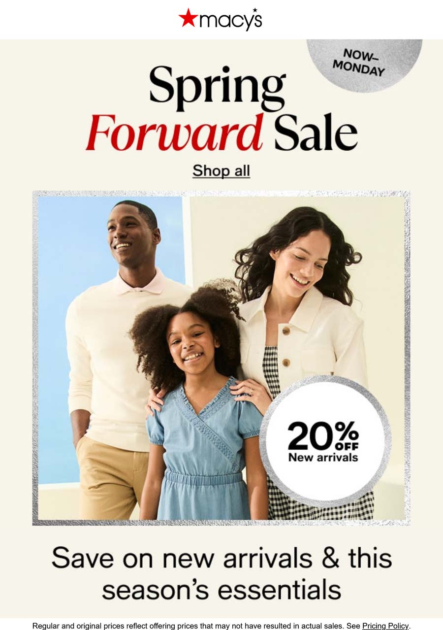 Macys stores Coupon  20% off spring new arrival styles at Macys #macys 