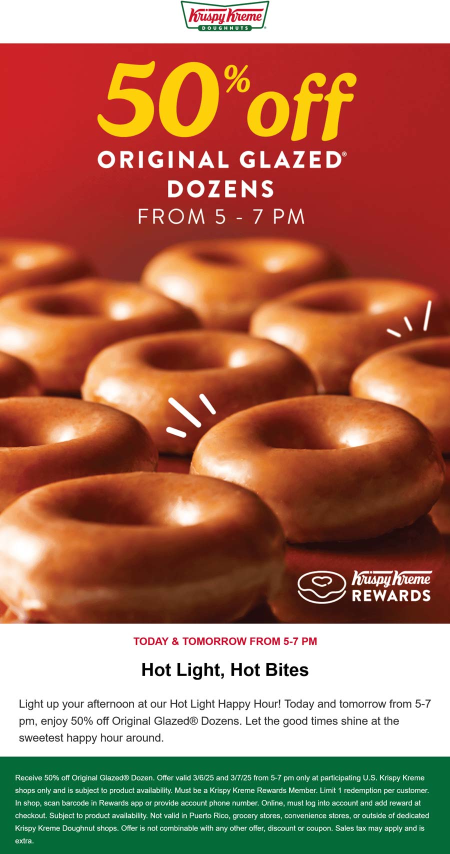 Krispy Kreme restaurants Coupon  50% off glazed dozens 5-7p at Krispy Kreme doughnuts #krispykreme 