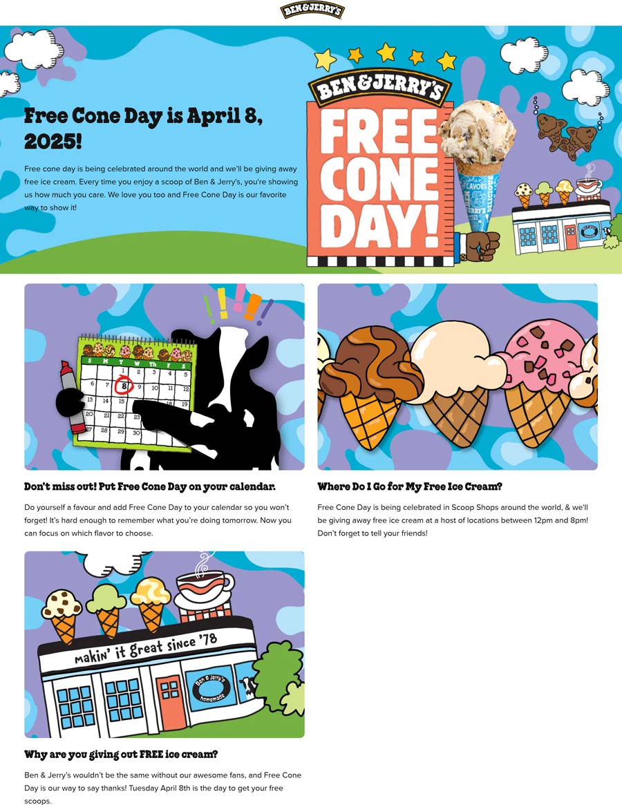 Ben & Jerrys restaurants Coupon  Free cone day the 8th at Ben & Jerrys ice cream #benjerrys 