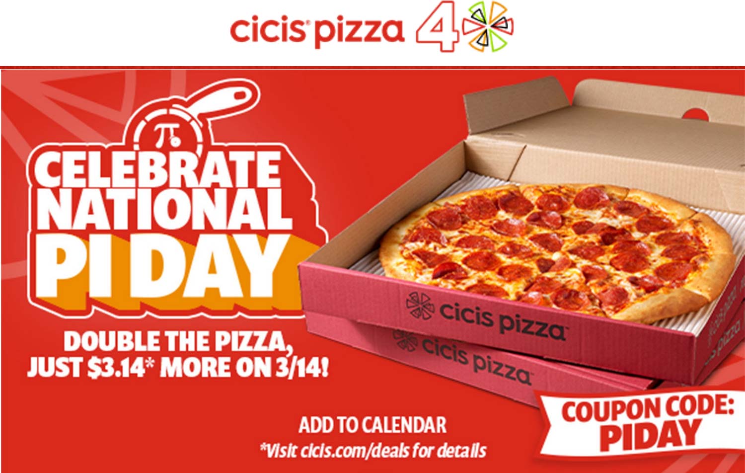 Cicis Pizza restaurants Coupon  Second pizza $3.14 Friday a Cicis Pizza via promo code PIDAY #cicispizza 