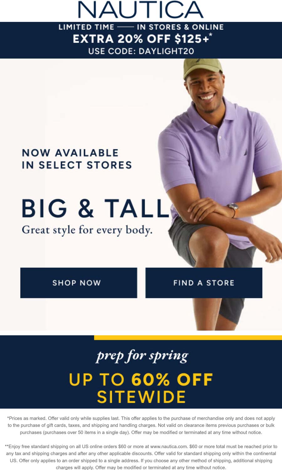 Nautica stores Coupon  Extra 20% off $125 at Nautica via promo code DAYLIGHT20 #nautica 