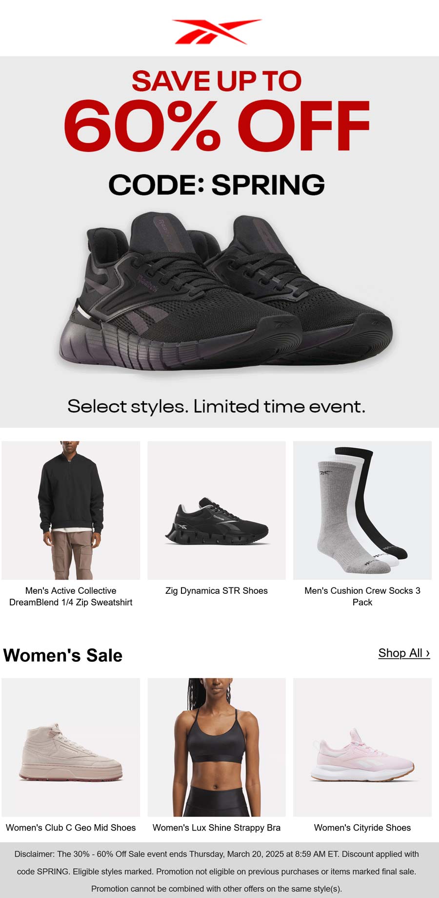 Reebok stores Coupon  30-60% off at Reebok via promo code SPRING #reebok 