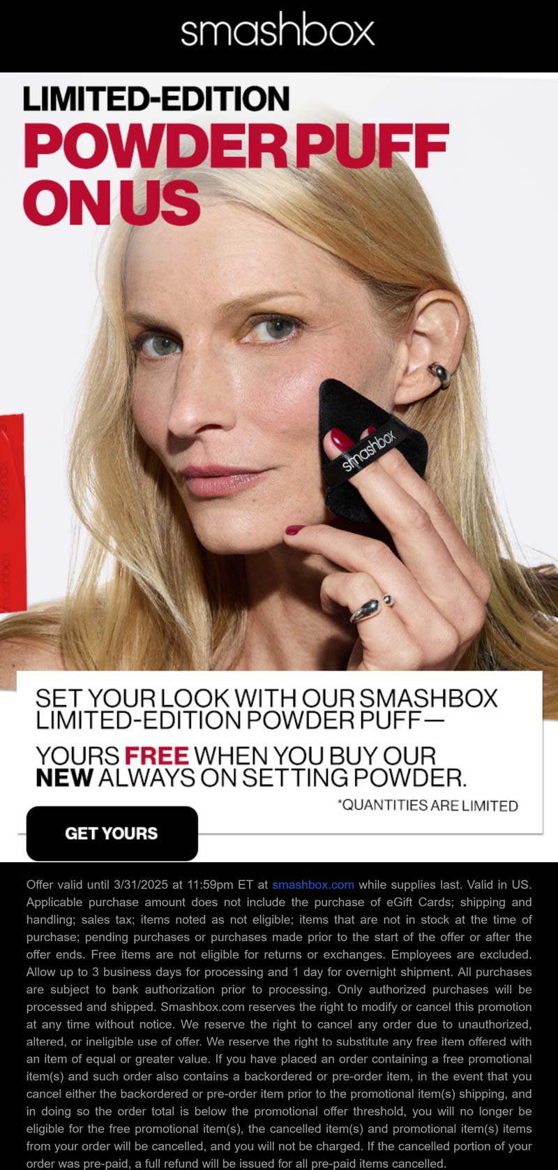 Smashbox stores Coupon  Free powder puff with your setting powder at Smashbox #smashbox 