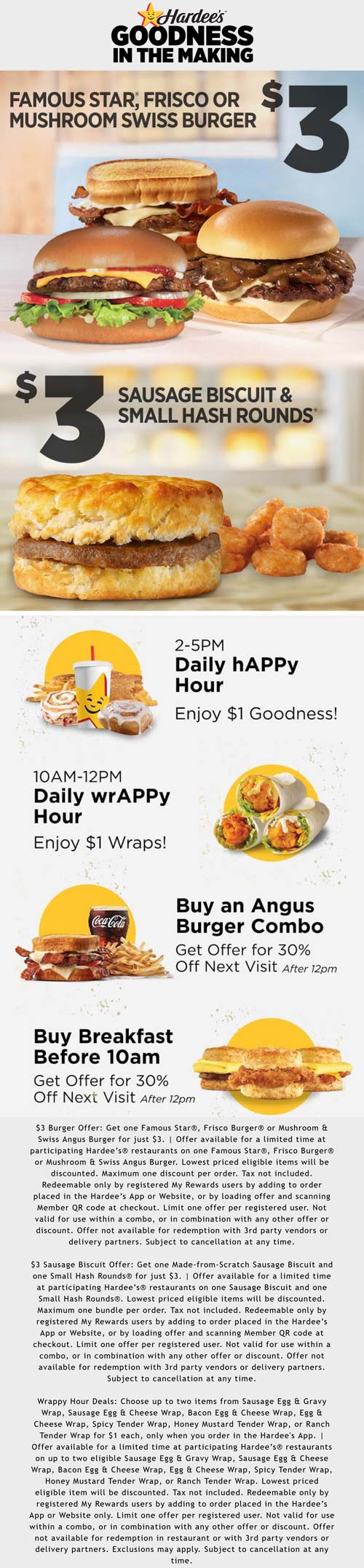 Hardees restaurants Coupon  $3 burger & breakfast offers via login at Hardees #hardees 