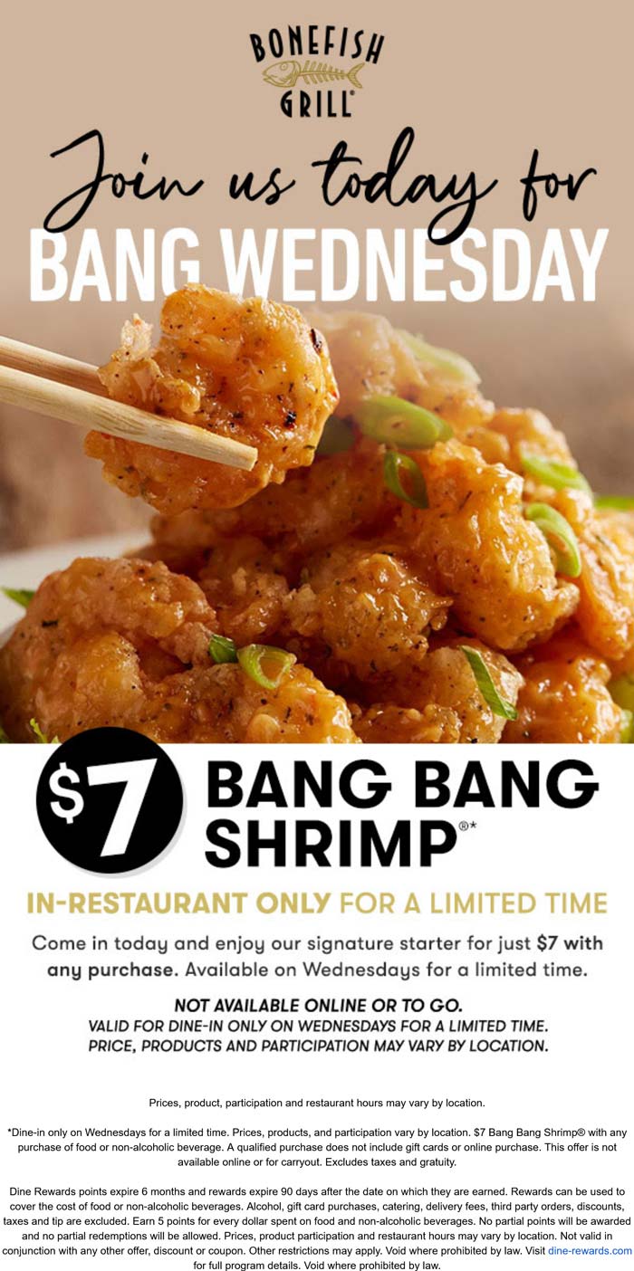 Bonefish Grill restaurants Coupon  $7 bang shrimp today at Bonefish Grill restaurants #bonefishgrill 