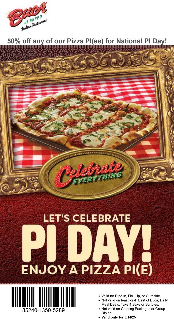 Buca di Beppo restaurants Coupon  50% off pizza today at Buca di Beppo #bucadibeppo 