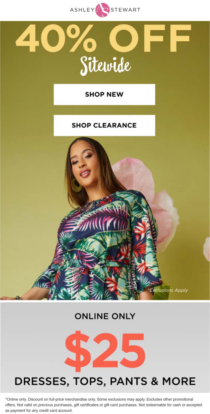 Ashley Stewart stores Coupon  40% off everything online at Ashley Stewart #ashleystewart 