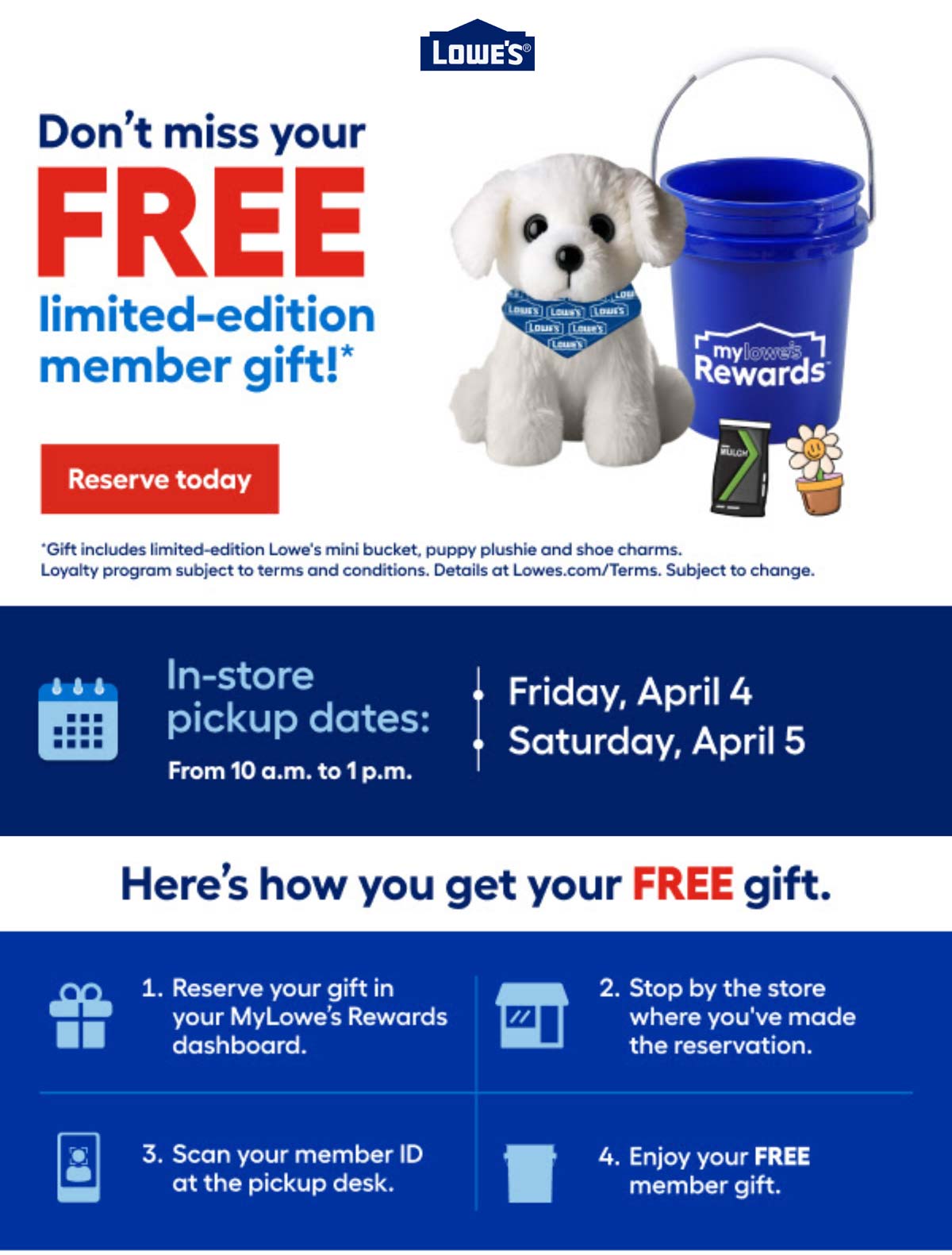 Lowes stores Coupon  Free plush dog + bucket via login at Lowes #lowes 