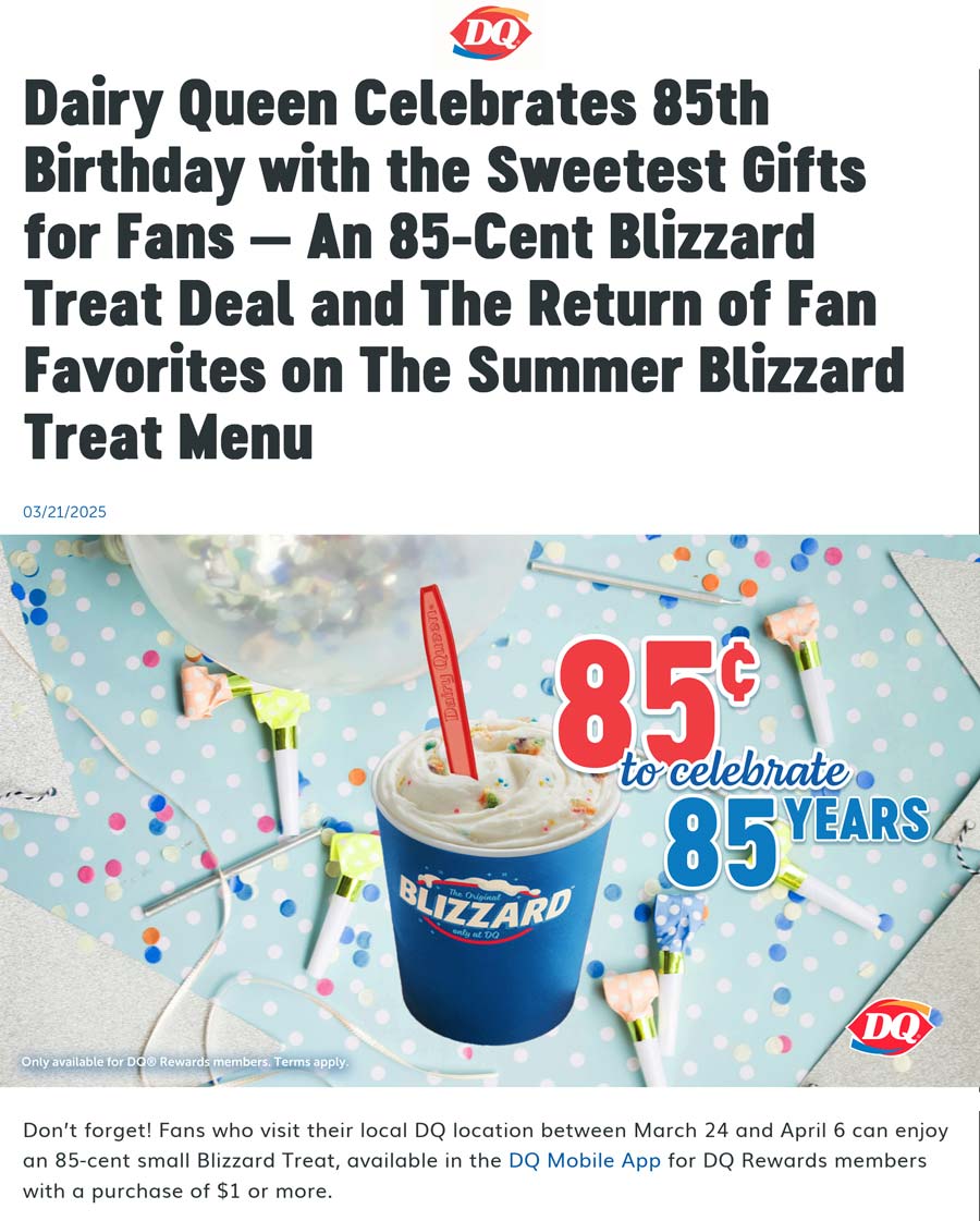 Dairy Queen coupons & promo code for [April 2025]