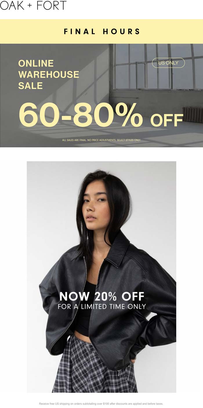 OAK + FORT stores Coupon  60-80% off online today at&nbsp;OAK + FORT #oakfort 