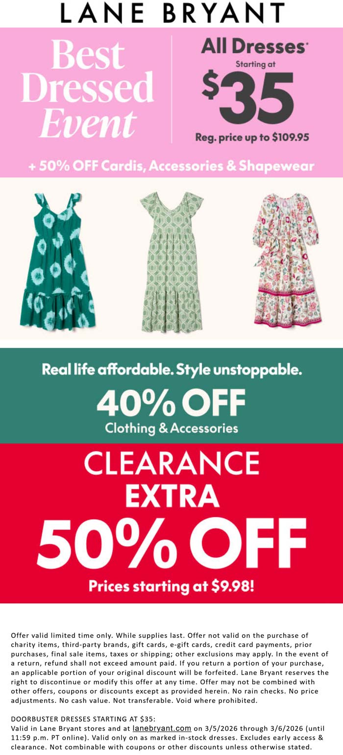 Lane Bryant stores Coupon  40% off clothing & 50% off clearance at Lane Bryant #lanebryant 