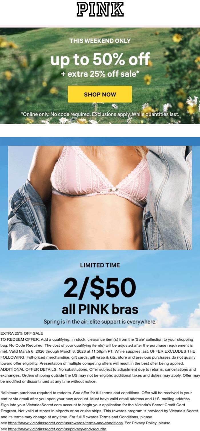 PINK stores Coupon  Extra 25% off sale items & more at PINK #pink 