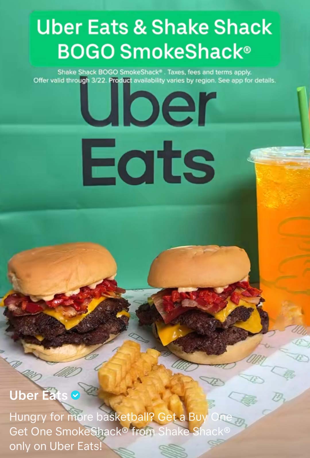 Shake Shack restaurants Coupon  Second smokeshack cheeseburger free via delivery at Shake Shack #shakeshack 