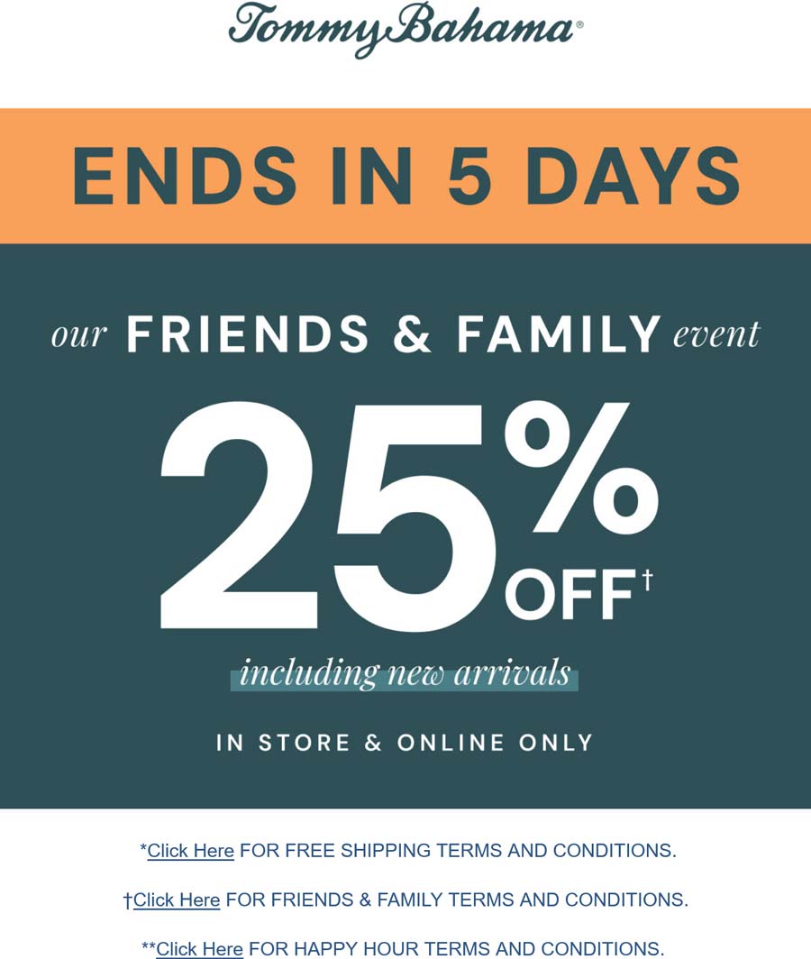 Tommy Bahama stores Coupon  25% off at Tommy Bahama, ditto online #tommybahama 