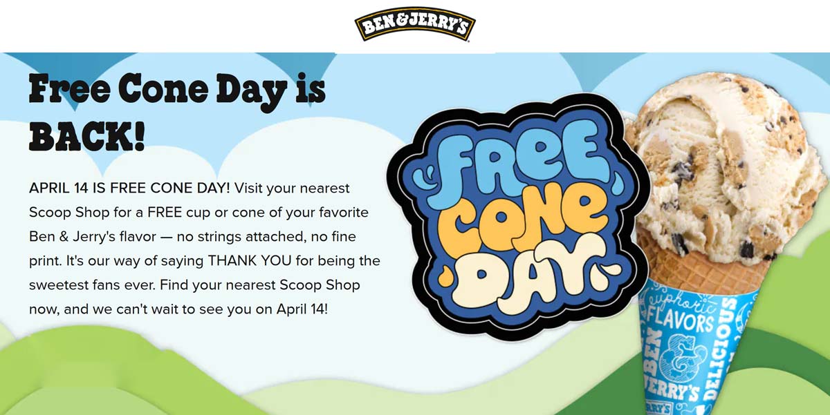 Ben & Jerrys restaurants Coupon  Free cone day the 14th at Ben & Jerrys ice cream #benjerrys 