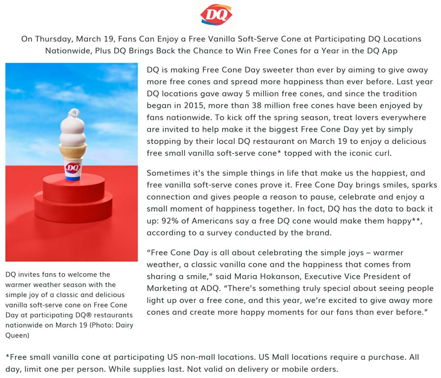 Dairy Queen restaurants Coupon  Free ice cream cone today at Dairy Queen #dairyqueen 