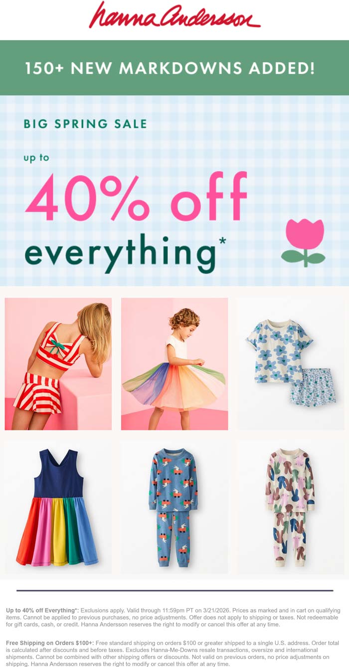 Hanna Andersson stores Coupon  20-40% off everything at Hanna Andersson #hannaandersson 