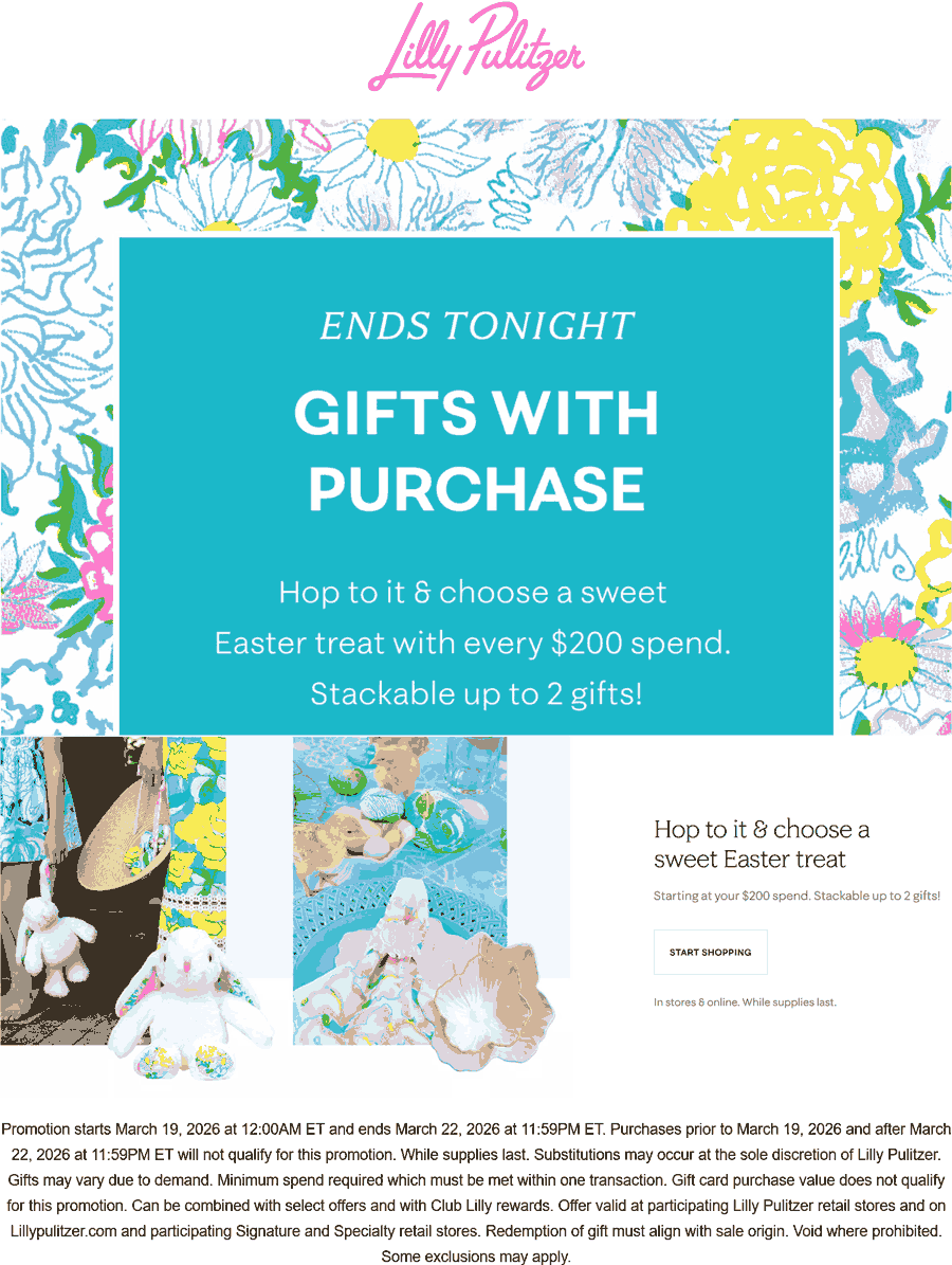 Lilly Pulitzer Easter gift free with each $200 spend today at Lilly Pulitzer #lillypulitzer Lilly Pulitzer stores Coupon Easter gift free with each $200 spend today at Lilly Pulitzer #lillypulitzer