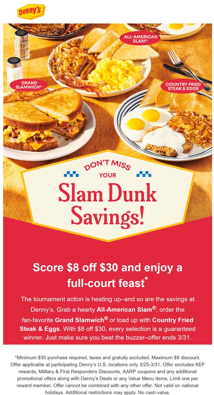 Dennys restaurants Coupon  $8 off $30 at Dennys restaurants #dennys 
