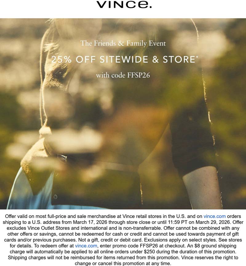 Vince 25% off everything at Vince, ditto online #vince Vince stores Coupon 25% off everything at Vince, ditto online #vince