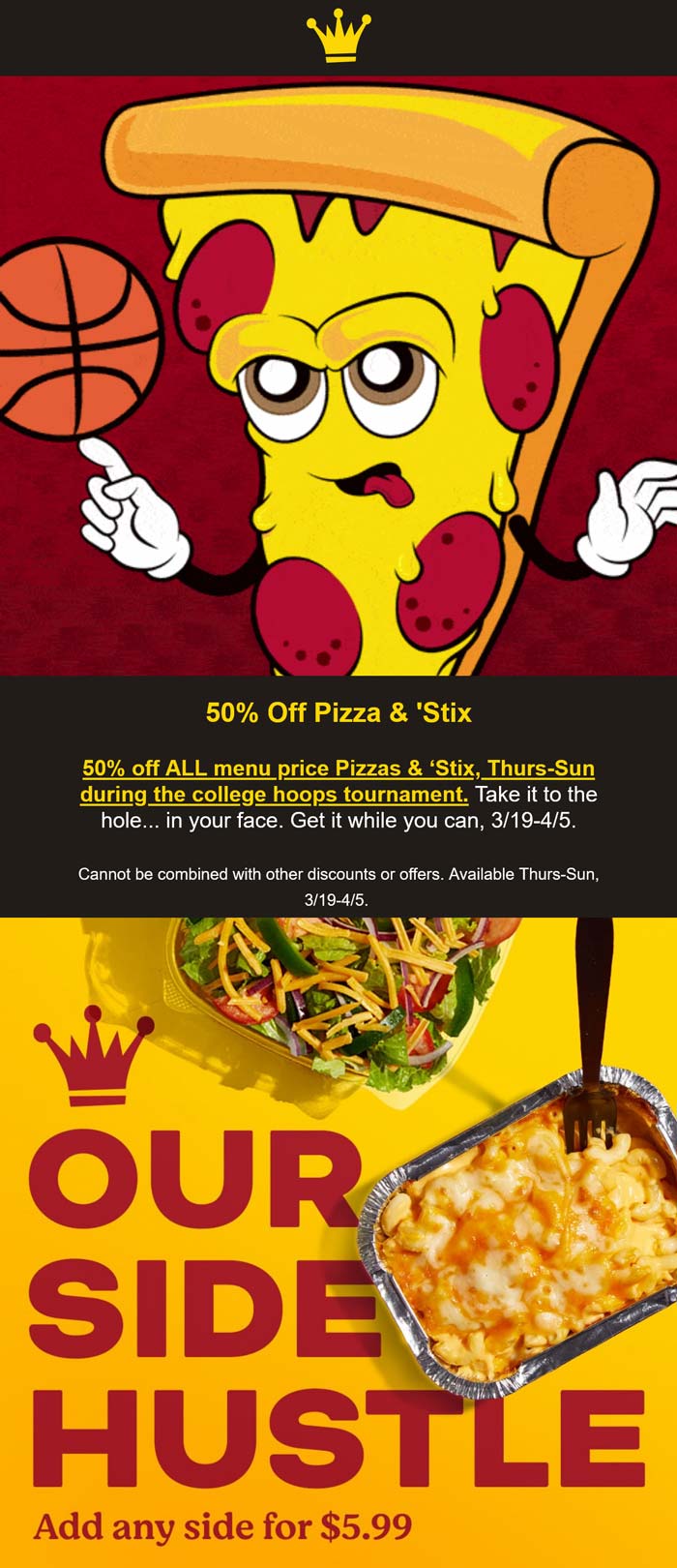 Toppers restaurants Coupon  50% off pizza & stix Thur-Sun at Toppers #toppers 
