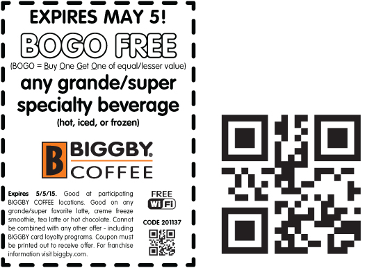 Biggby Coffee Coupons Second coffee free today at Biggby Coffee