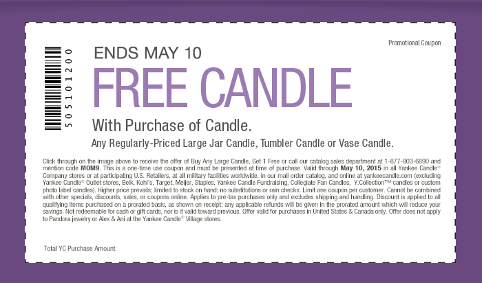 Yankee Candle Coupon April 2024 Second candle free at Yankee Candle, or online via promo code MOM9