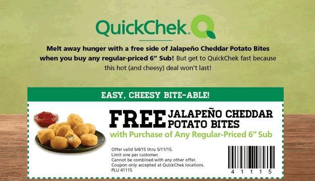 QuickCheck Coupon April 2024 Free jalapeno cheddar potatoes with your sub at QuickChek gas stations
