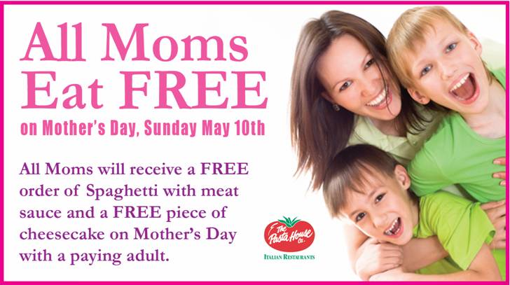 The Pasta House Coupon April 2024 Moms eat free Mothers Day at The Pasta House Italian restaurants