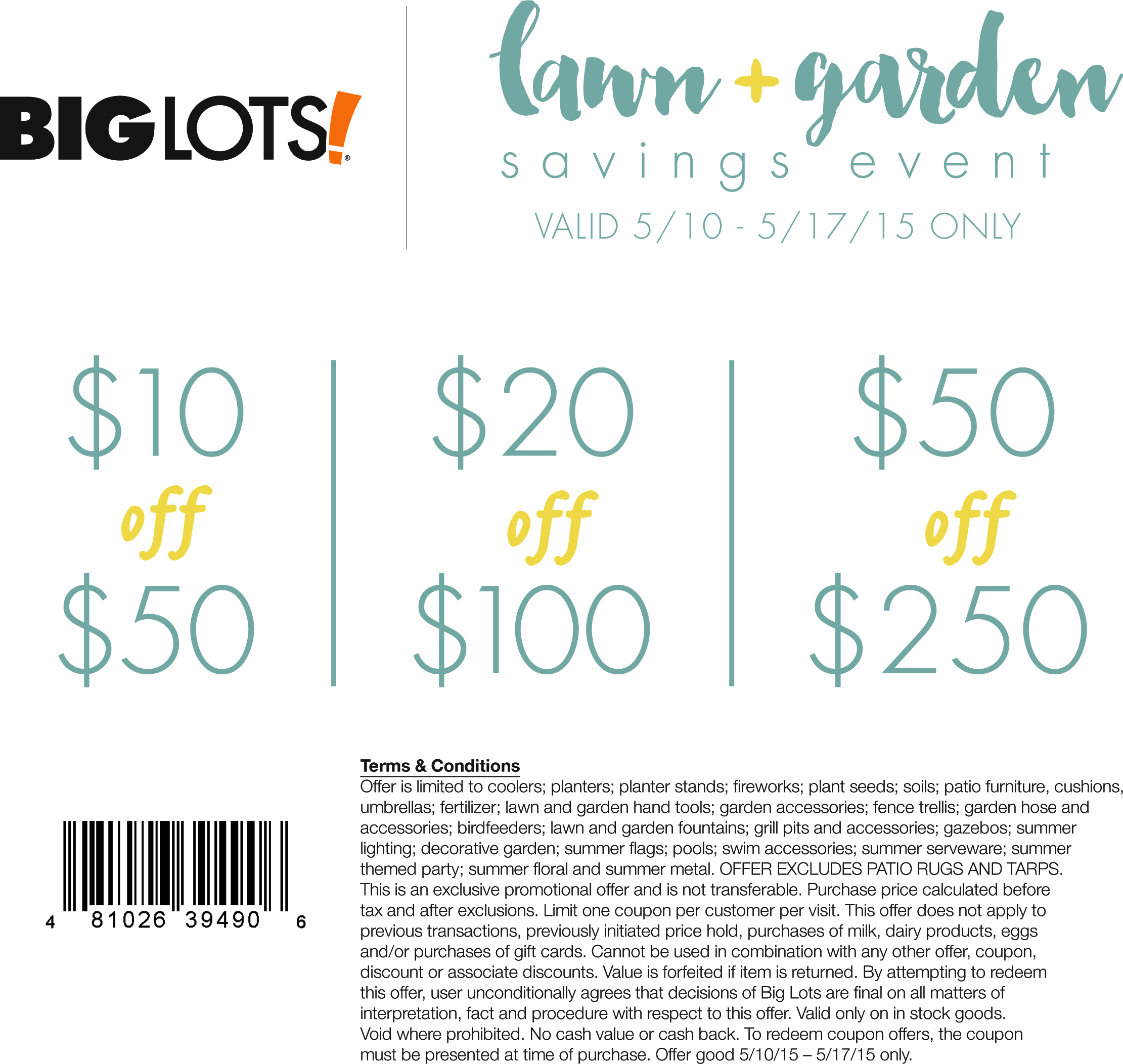 Big Lots Coupon March 2024 $10 off $50 & more on lawn & garden at Big Lots