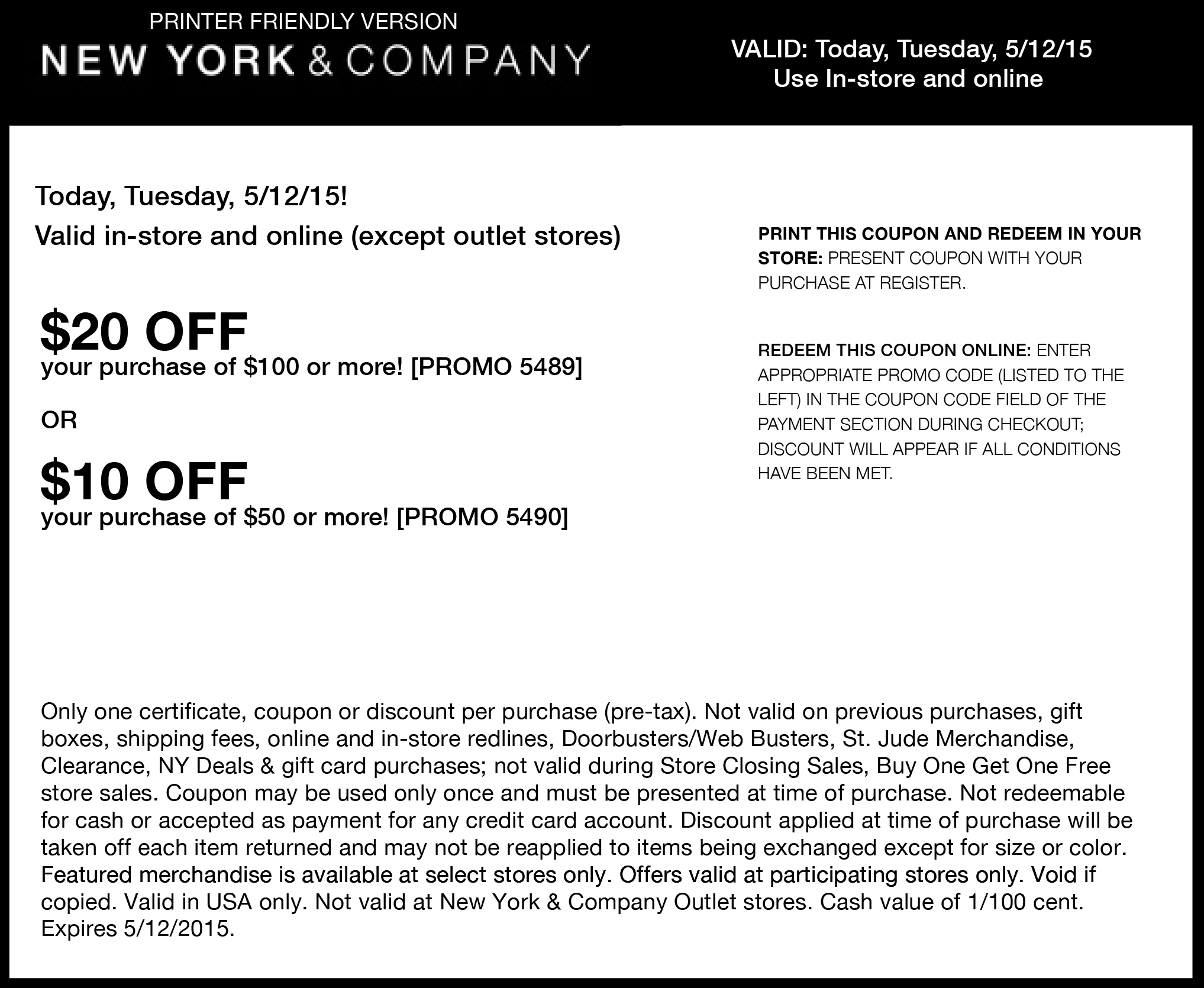New York & Company Coupon April 2024 $10 off $50 & more today at New York & Company, or online via promo code 5490