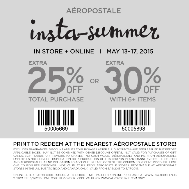 Aeropostale Coupon April 2024 25-30% off at Aeropostale, or online via promo code SUMMER