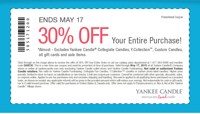 Yankee Candle Coupon April 2024 30% off everything at Yankee Candle, or online via promo code SAVE30