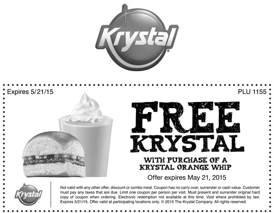 Krystal Coupon April 2024 Free burger with your orange whip at Krystal restaurants